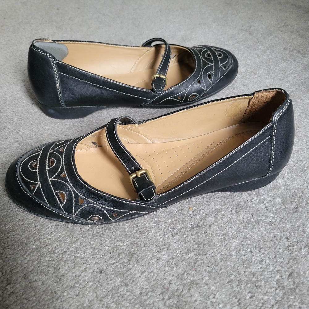 Naturalizer Chic Black Leather Mary Jane Flats Size US 7M
